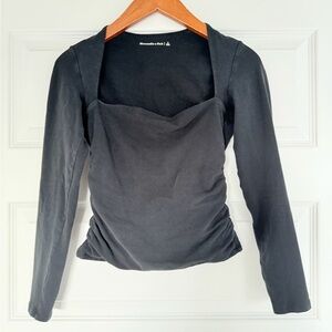 Abercrombie & Fitch Black Long Sleeve Square-Neck Fitted Top